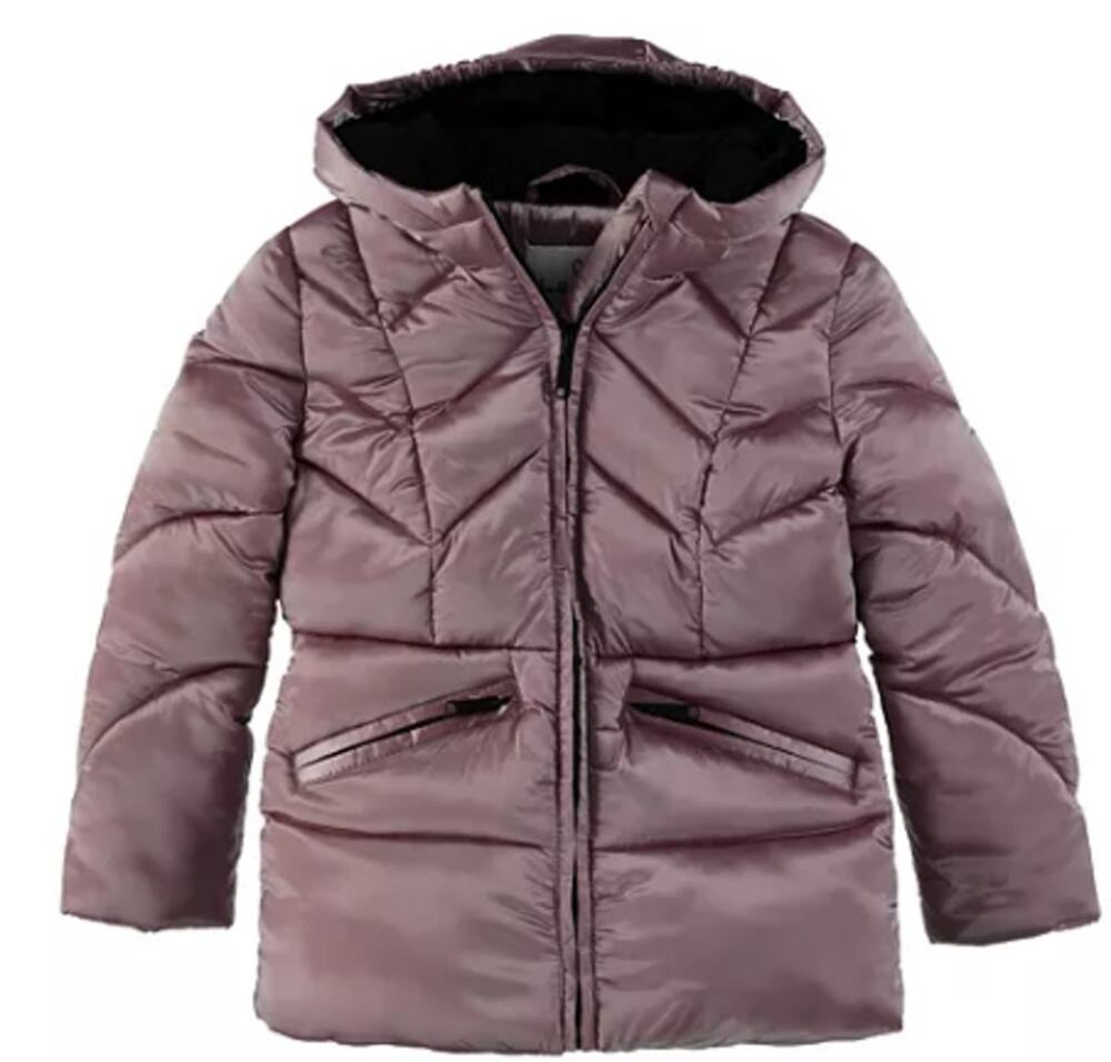Sam Edelman Toddler and Little Girls Crystal Satin Chevron Quilt Puffer Coat M